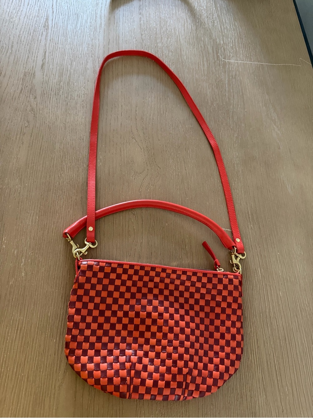 Red Checkerboard Woven Crossbody Bag - Unbranded